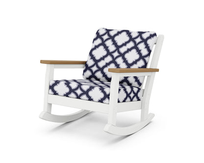 POLYWOOD® Chippendale Deep Seating Rocking Chair in White / Natural / Trellis Navy