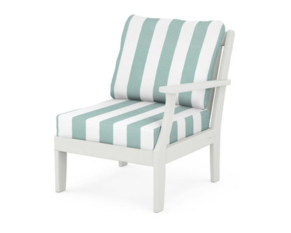 POLYWOOD® Braxton Modular Right Arm Chair in Vintage White / Cabana Stripe Glacier Spa