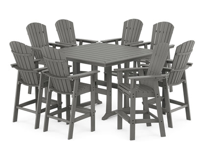 POLYWOOD® Nautical Curveback Adirondack 9-Piece Trestle Bar Set in Slate Grey