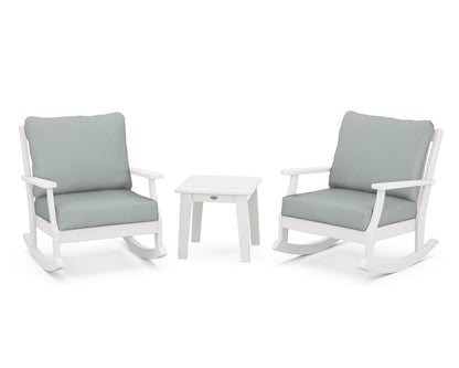 POLYWOOD® Braxton 3-Piece Deep Seating Rocker Set in Vintage White / Spa
