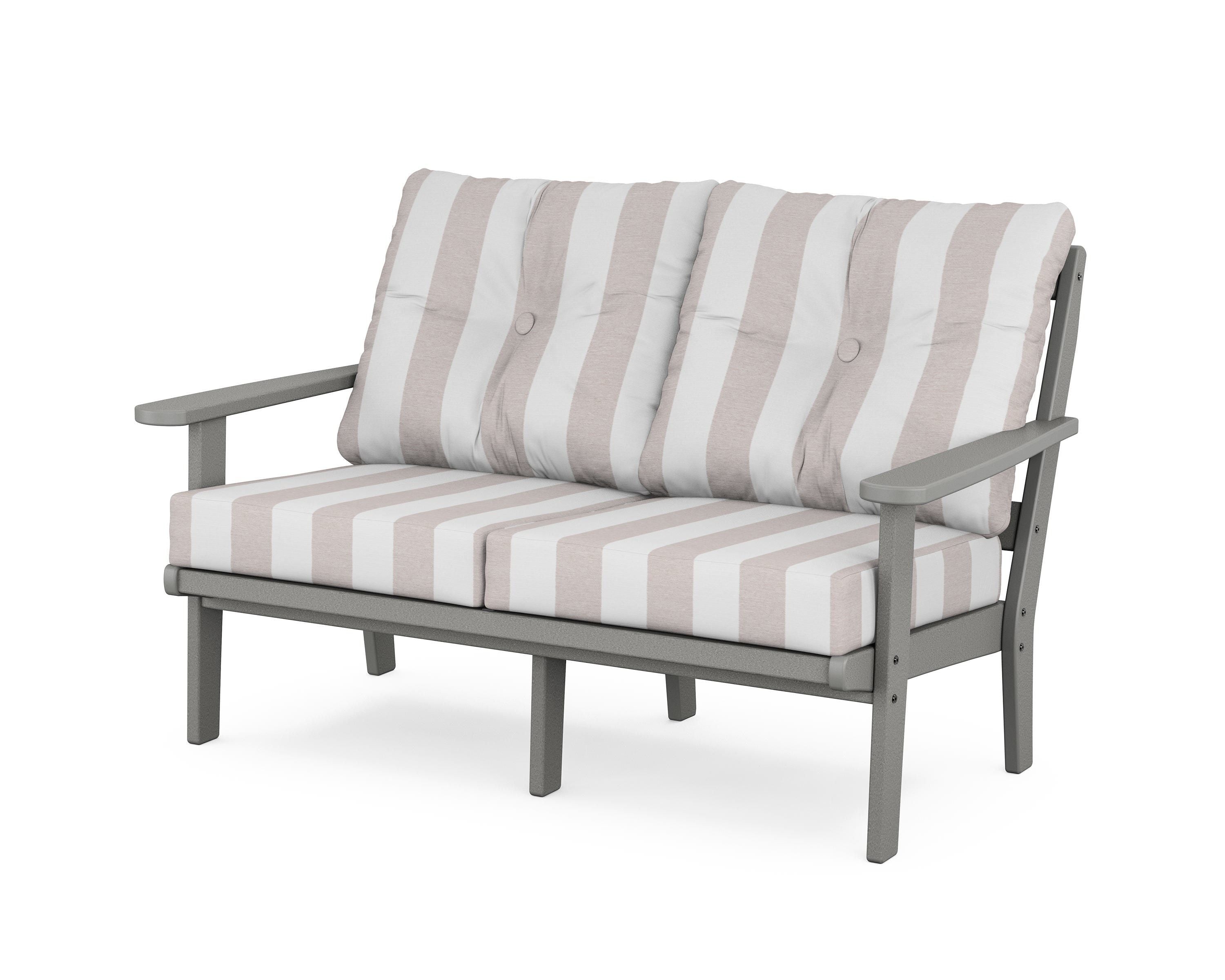 POLYWOOD® Mission Deep Seating Loveseat in Slate Grey / Cabana Stripe Dune Burlap