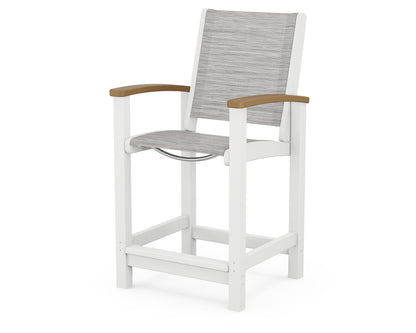 POLYWOOD® Coastal Counter Chair in White / Natural / Metallic Sling
