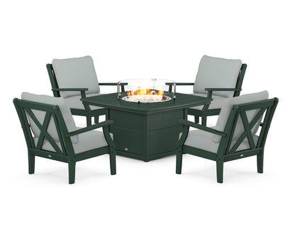 POLYWOOD® Braxton 5-Piece Deep Seating Conversation Set with Fire Pit Table in Green / Spa