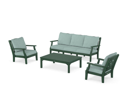 Martha Stewart by POLYWOOD® Chinoiserie 4-Piece Deep Seating Set with Sofa in Green / Glacier Spa