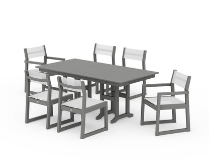 POLYWOOD® EDGE Sling 7-Piece Farmhouse Dining Set in Slate Grey / White Sling