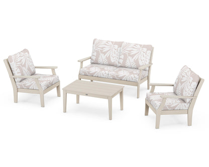 POLYWOOD® Braxton 4-Piece Deep Seating Chair Set in Sand / Leaf Dune Burlap