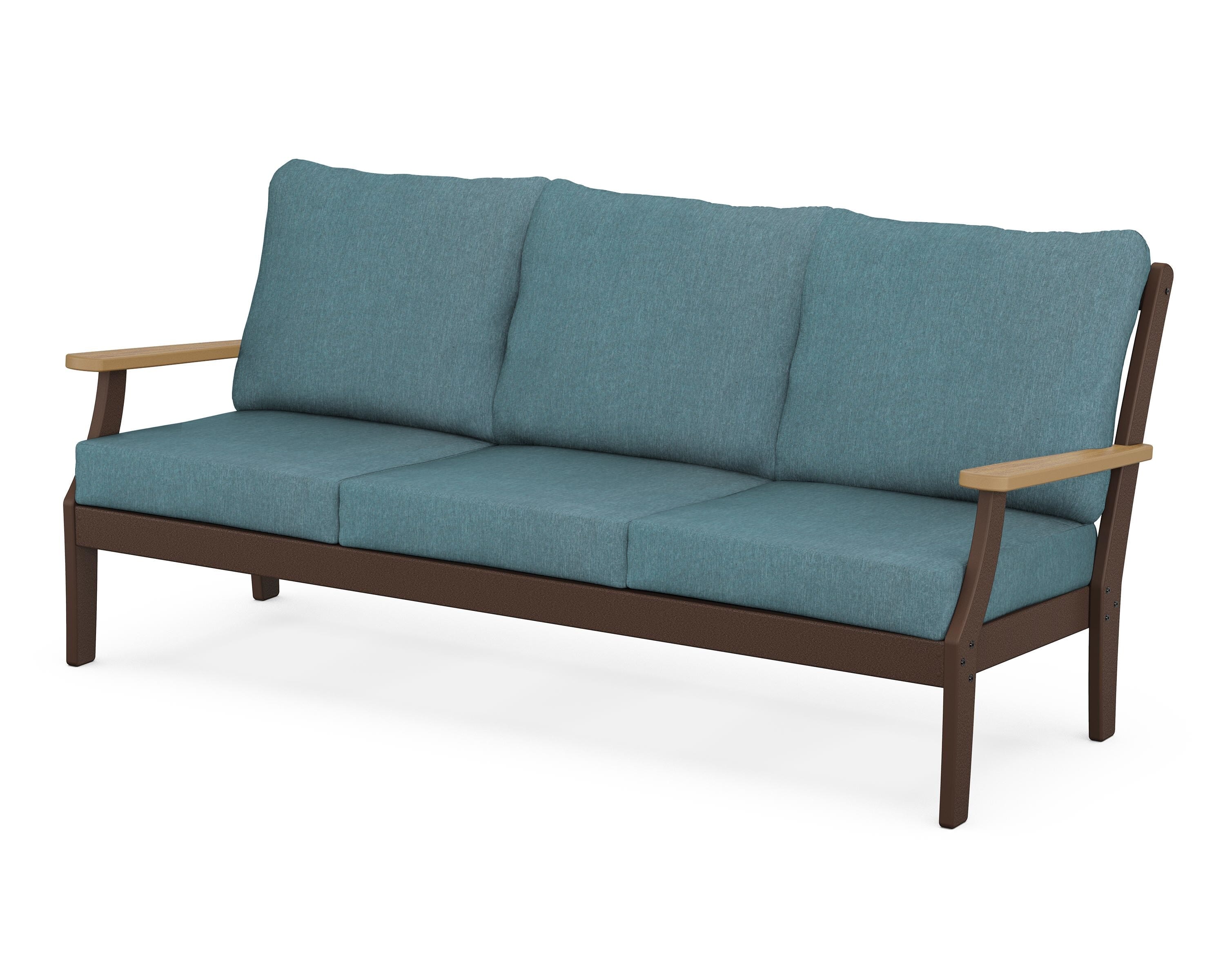 POLYWOOD® Braxton Deep Seating Sofa in Mahogany / Natural / Ocean Teal