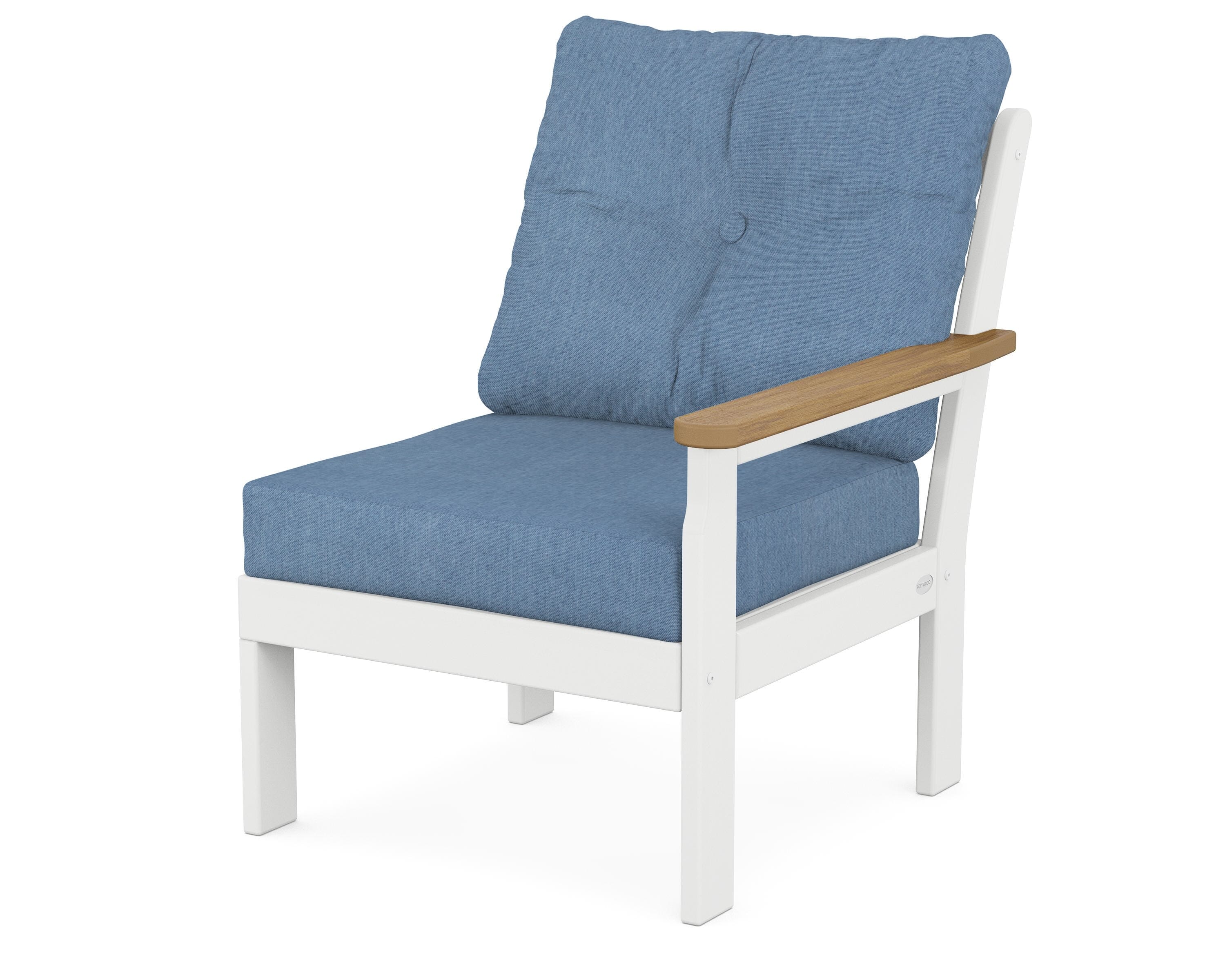 POLYWOOD® Vineyard Modular Right Arm Chair in White / Natural / Sky Blue