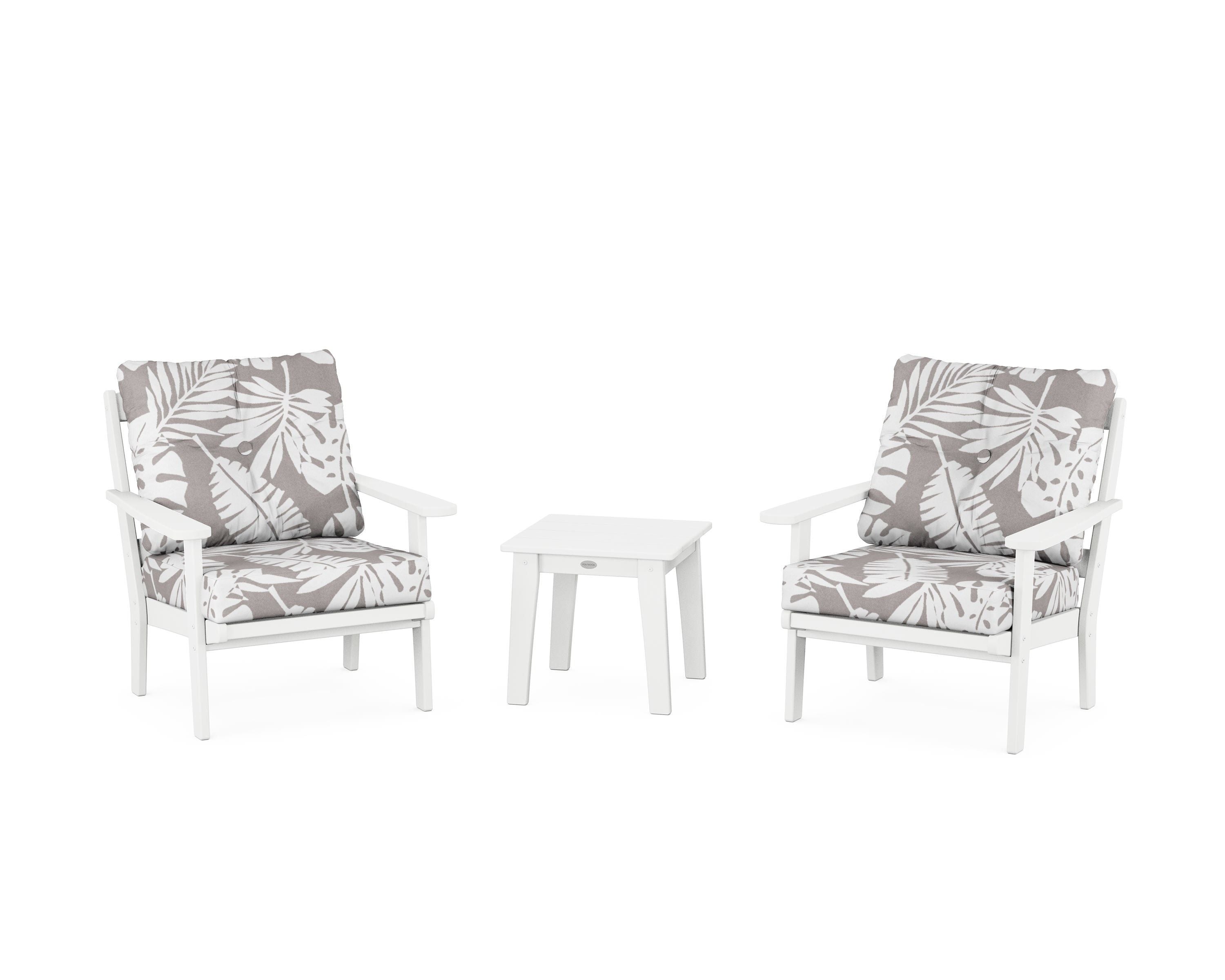 POLYWOOD® Mission 3-Piece Deep Seating Set in White / Leaf Grey Mist