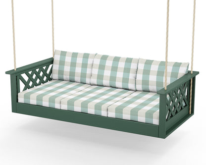 Country Living Wovendale Daybed Swing in Green / Buffalo Plaid Glacier Spa