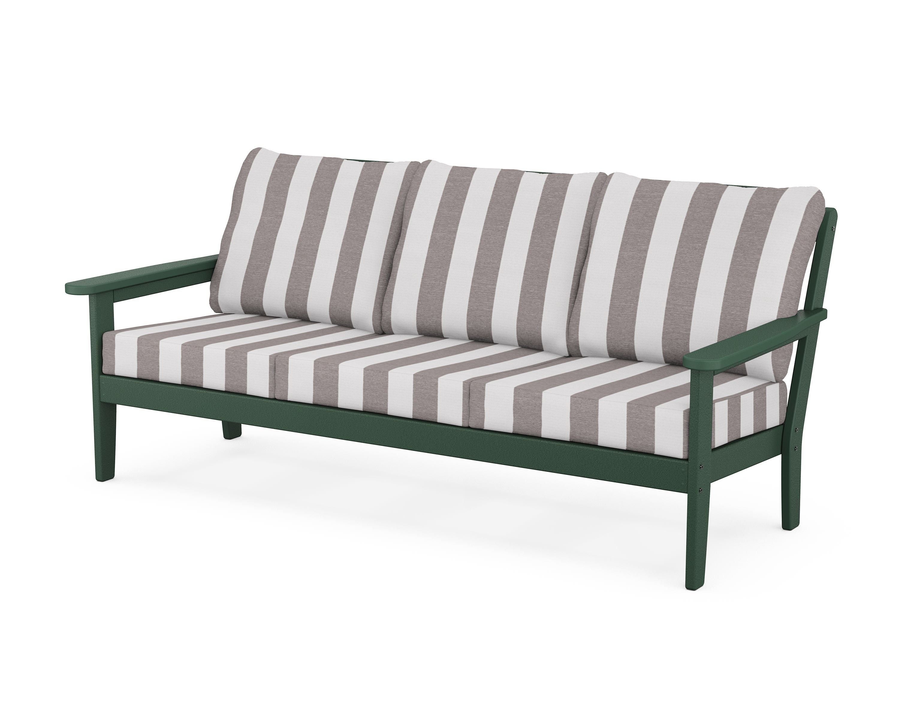 Country Living Cottage Deep Seating Sofa in Green / Cabana Stripe Grey Mist