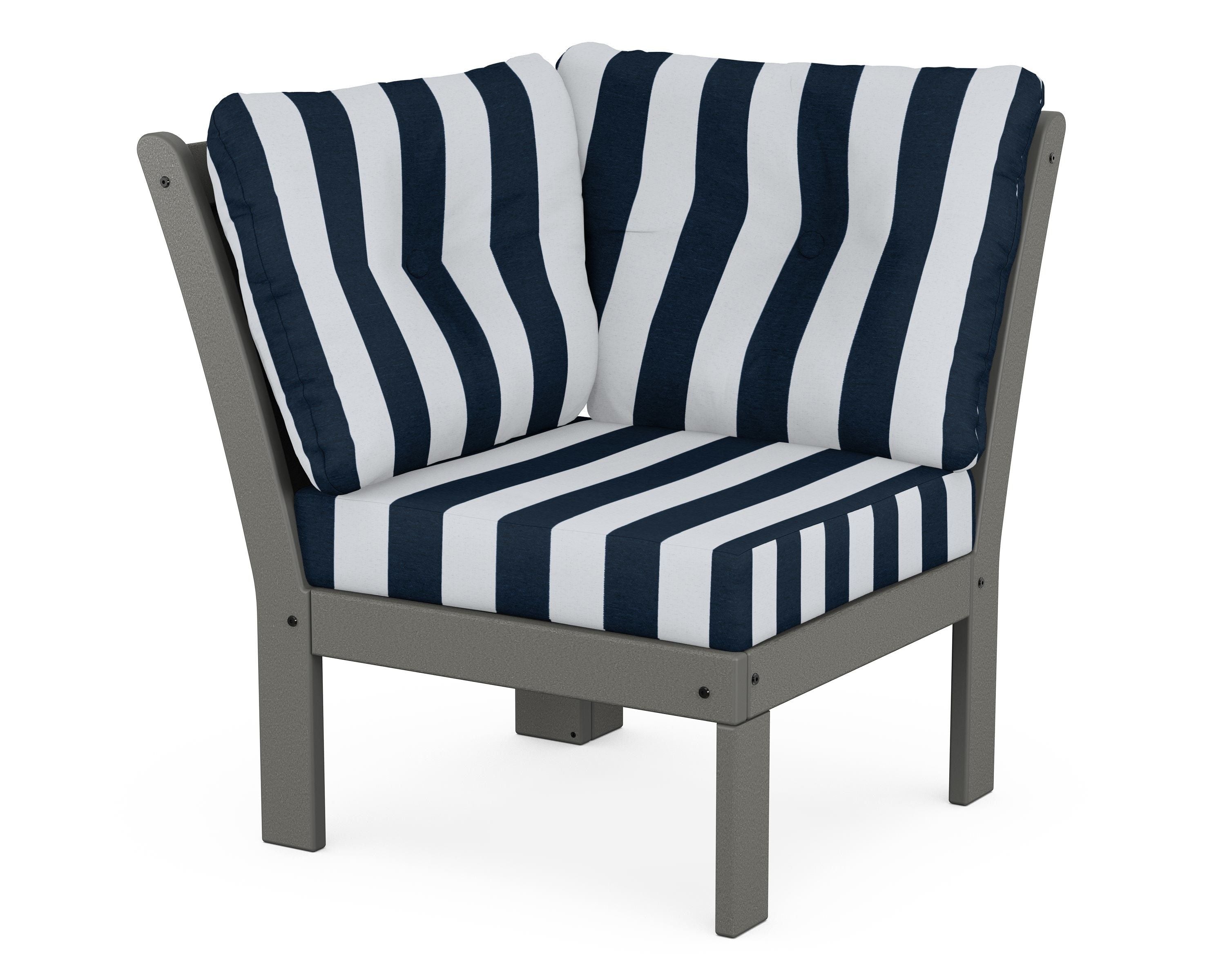 POLYWOOD® Vineyard Modular Corner Chair in Slate Grey / Cabana Stripe Marine Indigo