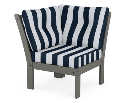 POLYWOOD® Vineyard Modular Corner Chair in Slate Grey / Cabana Stripe Marine Indigo