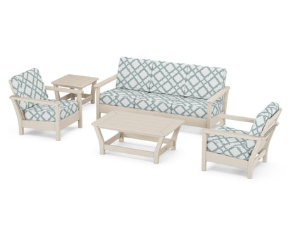 POLYWOOD® Harbour 5-Piece Deep Seating Set in Sand / Trellis Glacier Spa