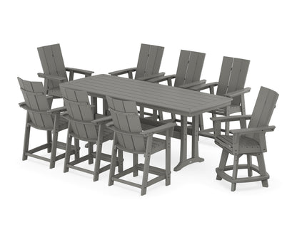 POLYWOOD® Modern Curveback Adirondack Swivel 9-Piece Counter Set with Trestle Legs in Slate Grey