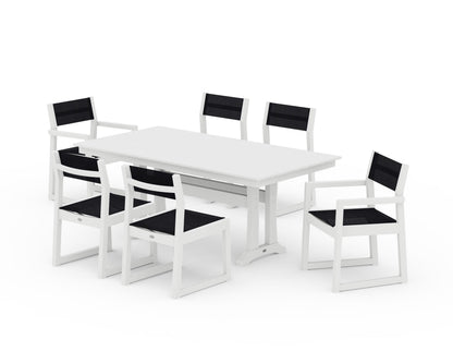 POLYWOOD® EDGE Sling 7-Piece Farmhouse Trestle Dining Set in White / Black Sling