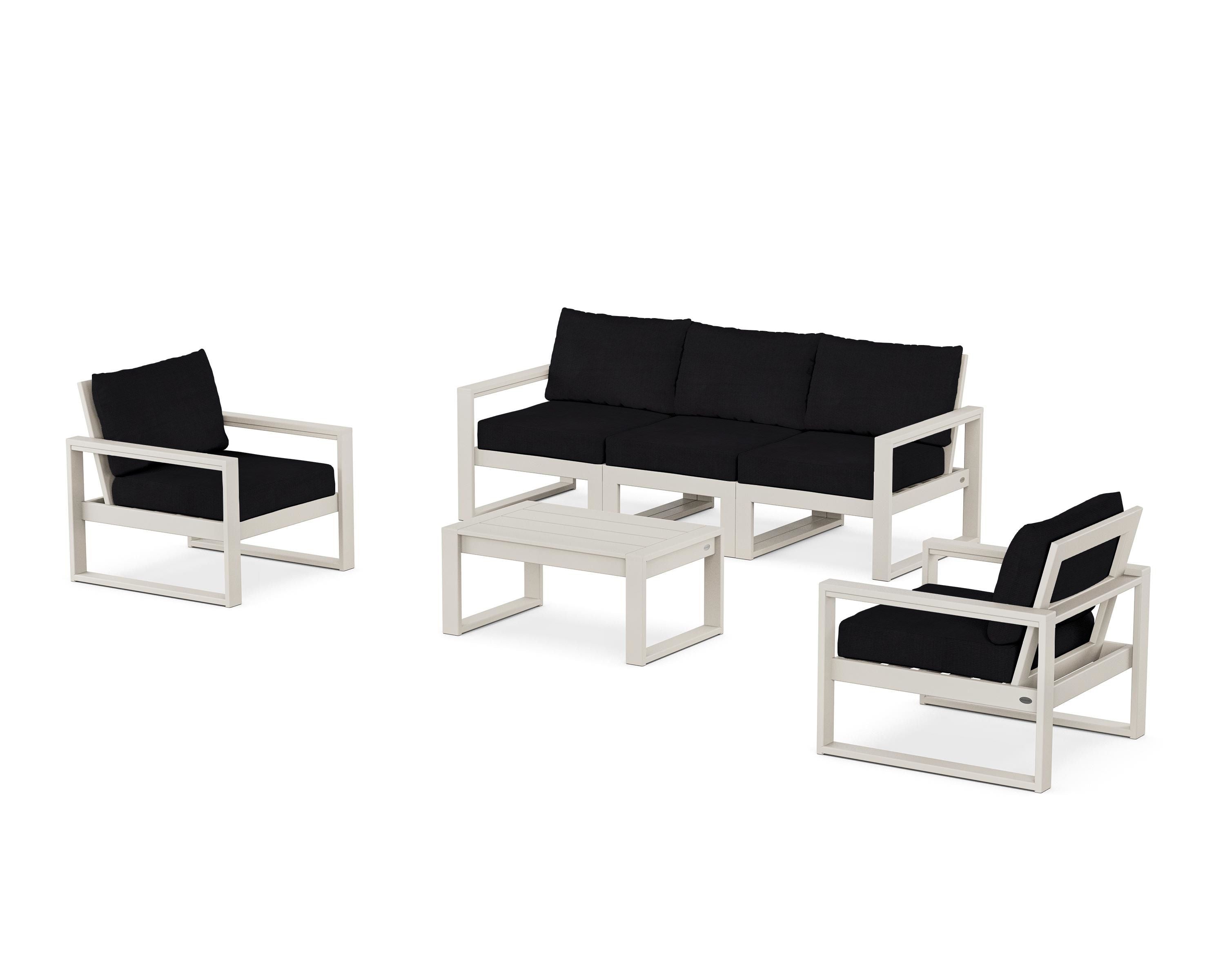 POLYWOOD® EDGE Sectional 4-Piece Deep Seating Set with Sofa in Sand / Midnight Linen