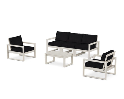 POLYWOOD® EDGE Sectional 4-Piece Deep Seating Set with Sofa in Sand / Midnight Linen