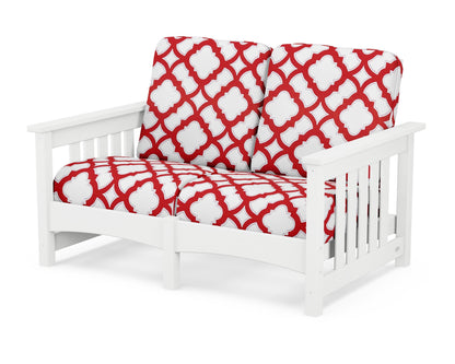 POLYWOOD® Club Mission Loveseat in White / Trellis Crimson