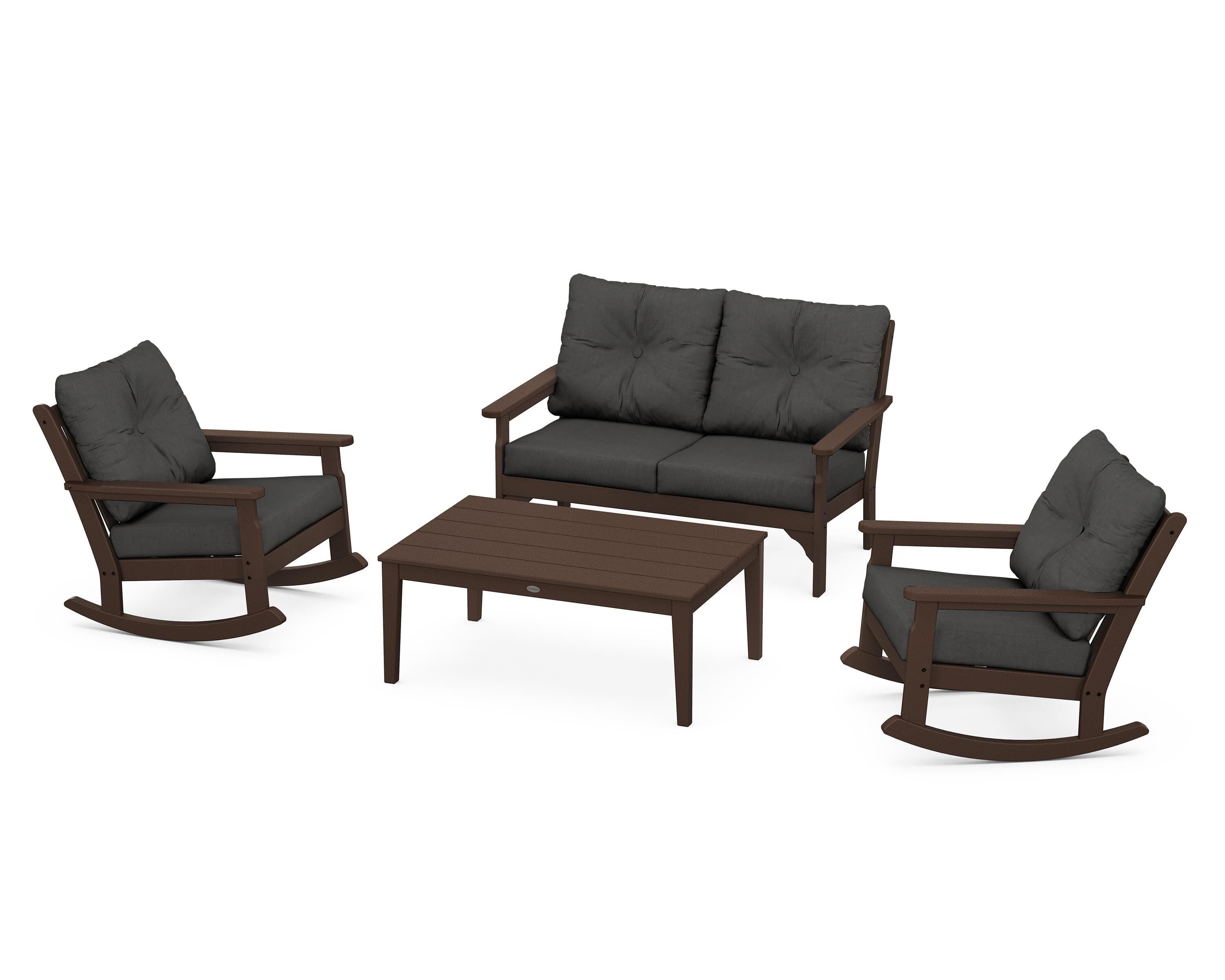 POLYWOOD® Vineyard 4-Piece Deep Seating Rocking Chair Set in Mahogany / Spectrum Carbon