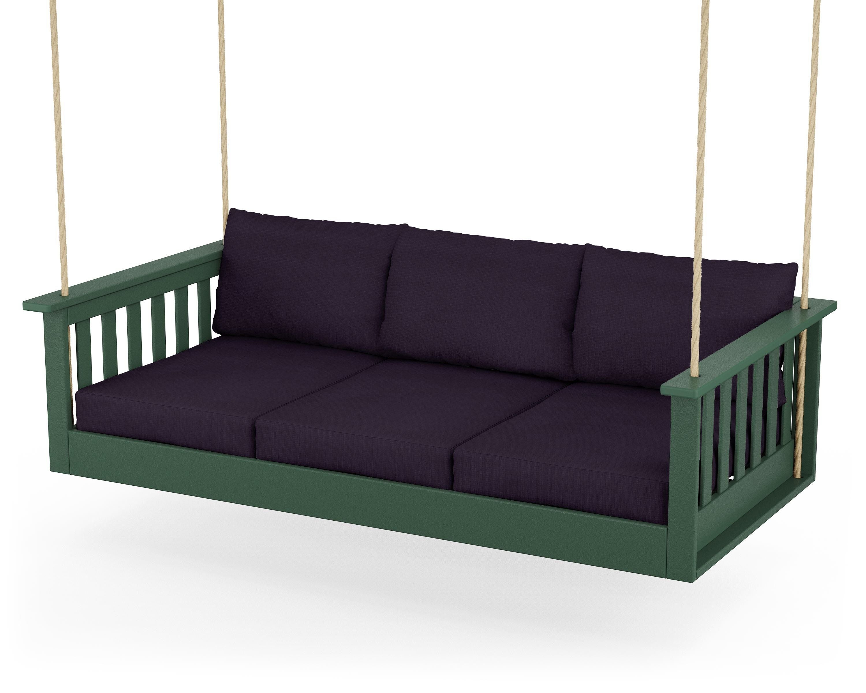 POLYWOOD® Vineyard Daybed Swing in Green / Navy Linen