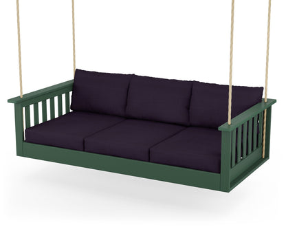 POLYWOOD® Vineyard Daybed Swing in Green / Navy Linen