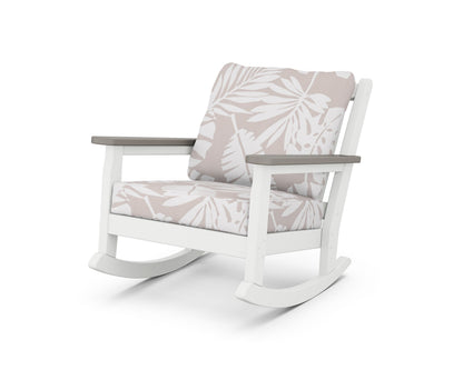 POLYWOOD® Chippendale Deep Seating Rocking Chair in White / Driftwood / Leaf Dune Burlap