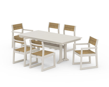 POLYWOOD® EDGE Sling 7-Piece Farmhouse Trestle Dining Set in Sand / Burlap Sling