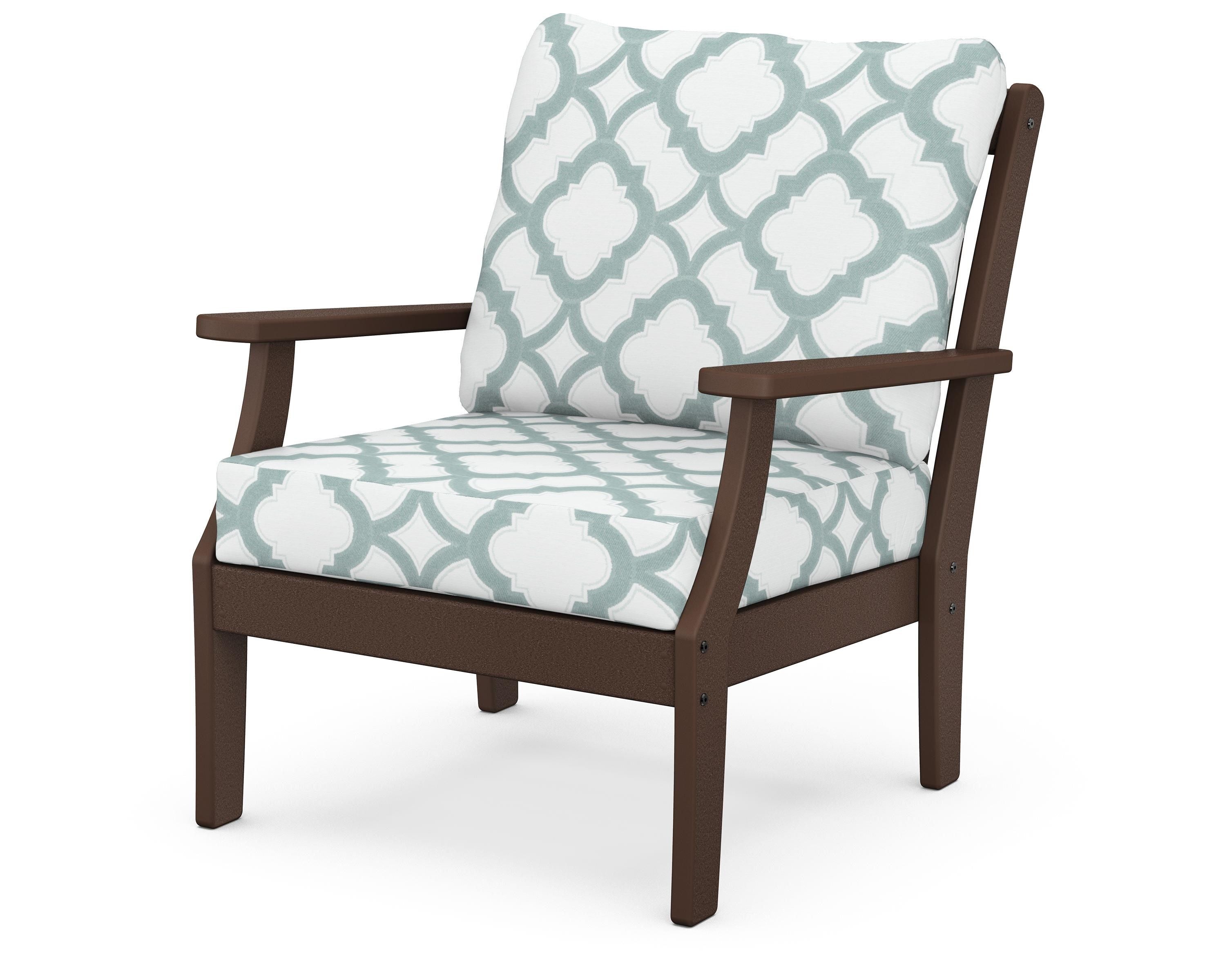 POLYWOOD® Braxton Deep Seating Chair in Mahogany / Trellis Glacier Spa