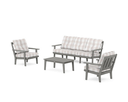 POLYWOOD® Oxford 4-Piece Deep Seating Set with Sofa in Slate Grey / Buffalo Plaid Dune Burlap