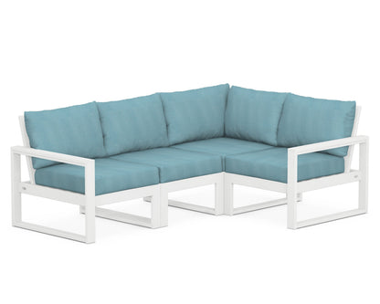 POLYWOOD® EDGE 4-Piece Modular Deep Seating Set in White / Lattice Sky Blue
