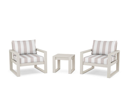 POLYWOOD® EDGE Sectional 3-Piece Deep Seating Set in Sand / Cabana Stripe Dune Burlap