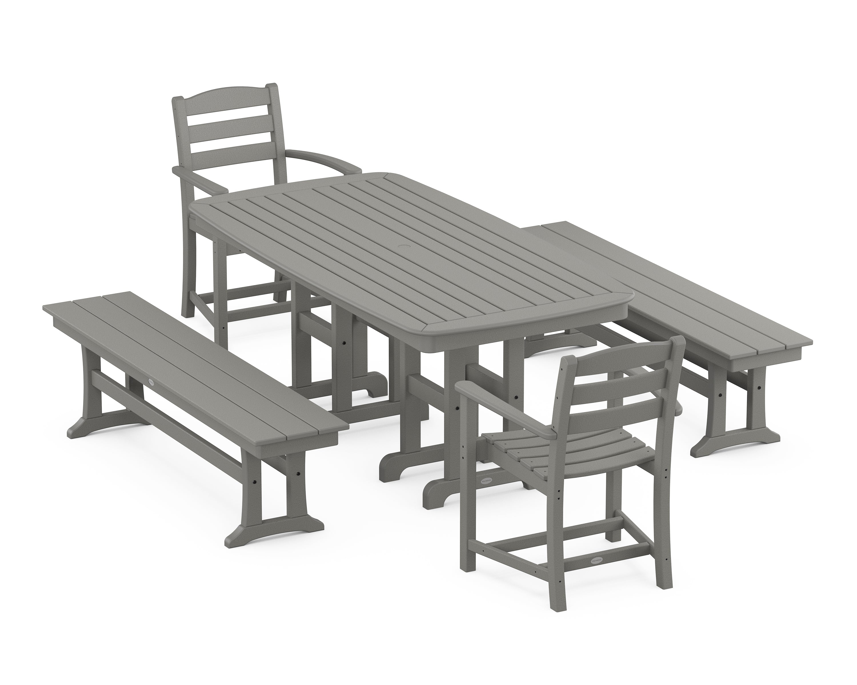 POLYWOOD® La Casa Café 5-Piece Dining Set with Benches in Slate Grey