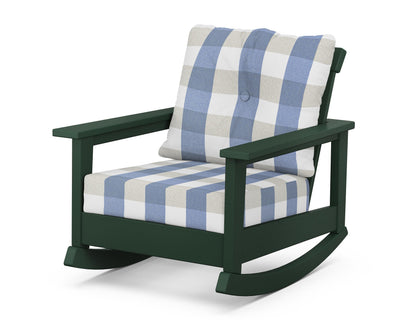 POLYWOOD® Prescott Deep Seating Rocking Chair in Green / Buffalo Plaid Sky Blue