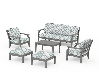 Draper James™ by  POLYWOOD® Savannah 6-Piece Lounge Sofa Set in Slate Grey / Trellis Glacier Spa