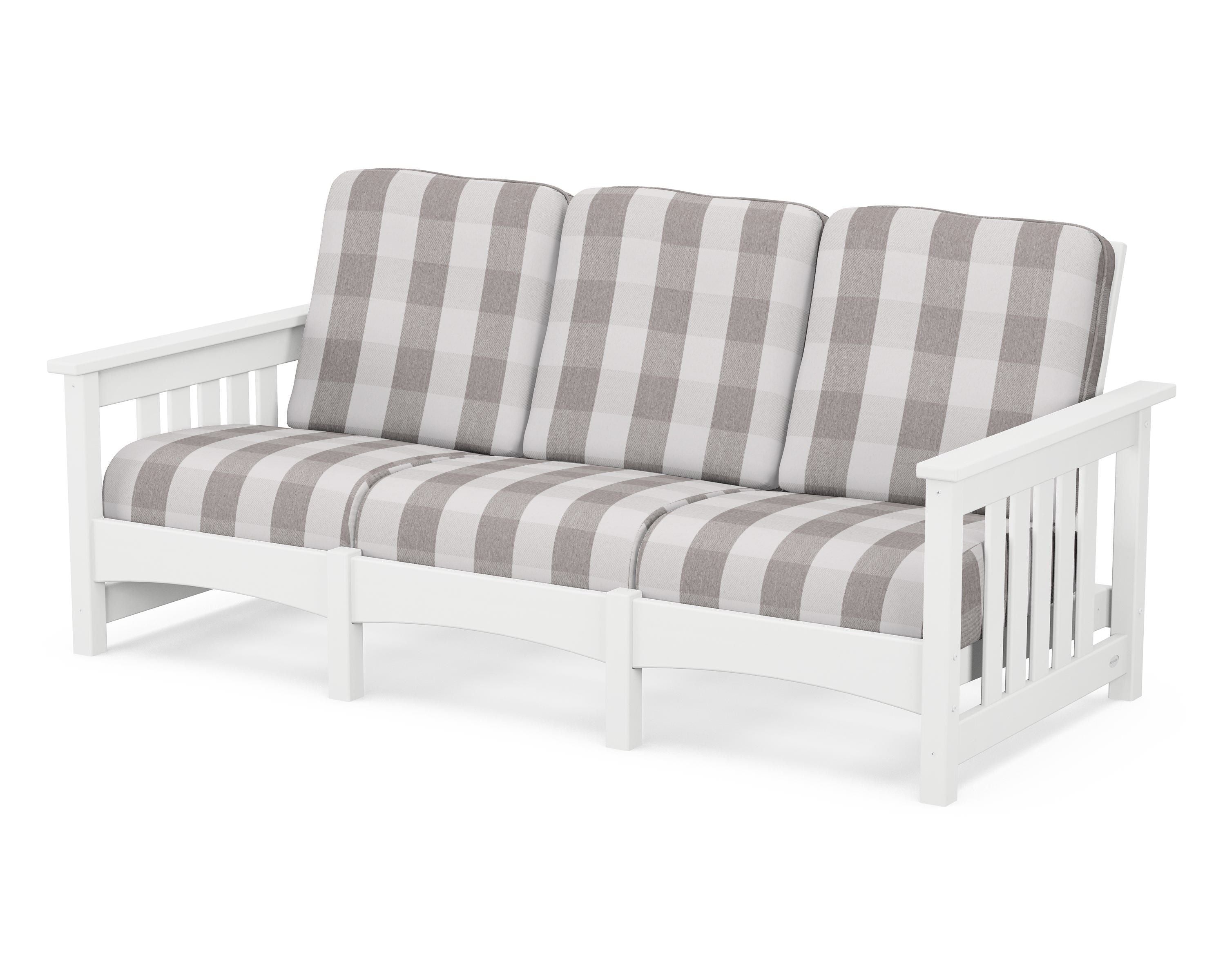 POLYWOOD® Club Mission Sofa in White / Buffalo Plaid Grey Mist