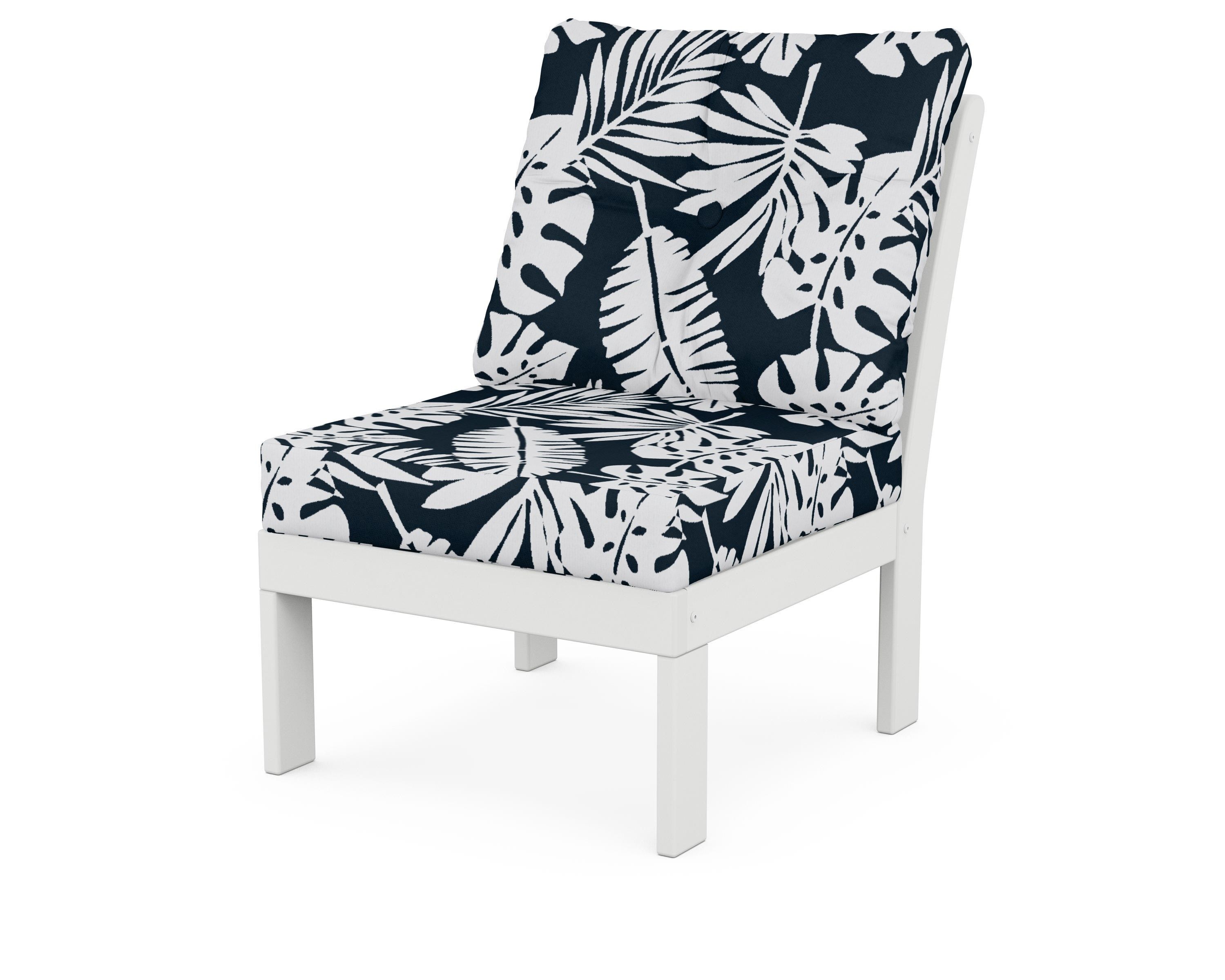 POLYWOOD® Vineyard Modular Armless Chair in White / Leaf Marine Indigo