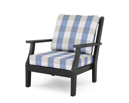 Country Living Wovendale Deep Seating Chair in Black / Buffalo Plaid Sky Blue