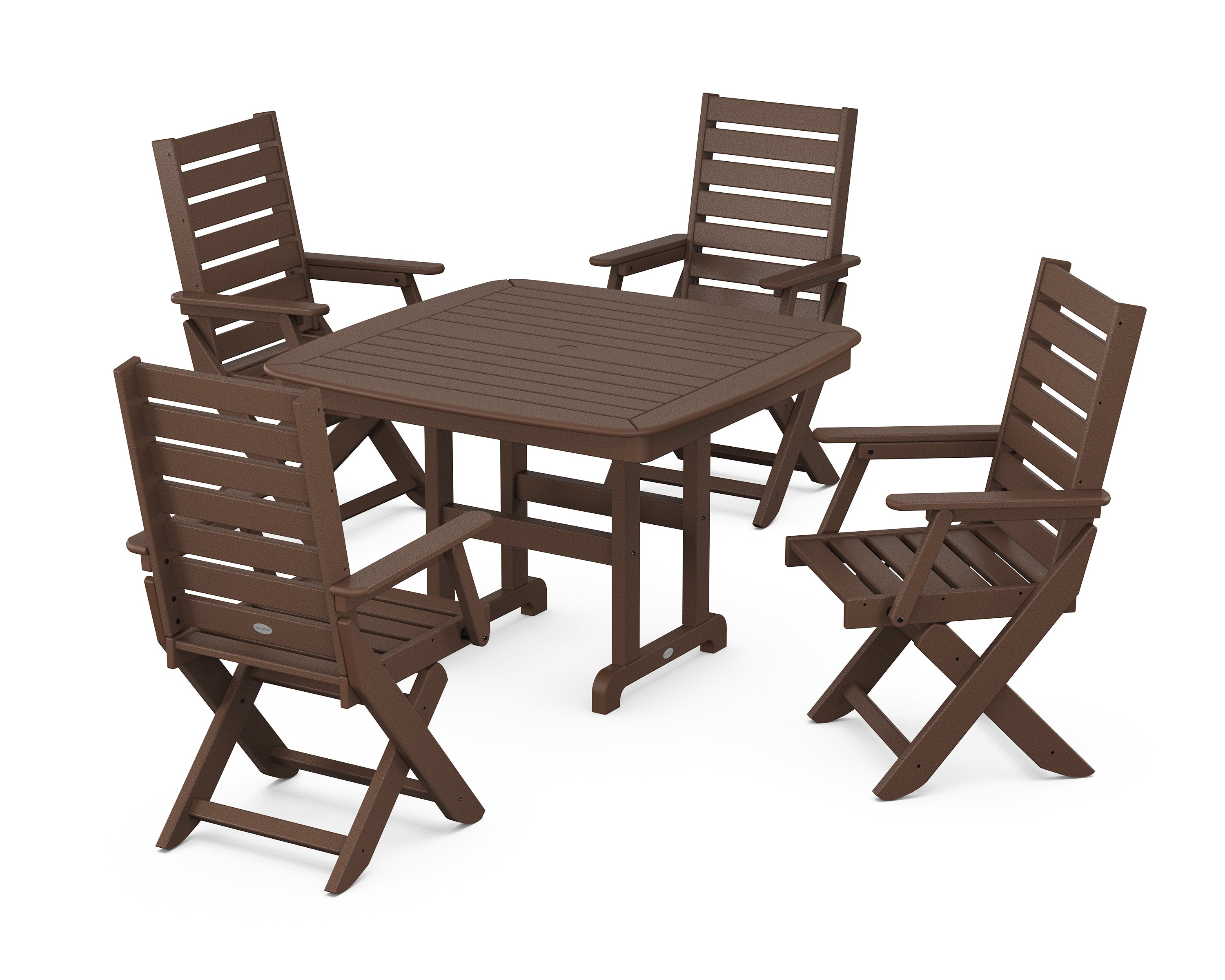 POLYWOOD® Captain Folding Chair 5-Piece Dining Set with Trestle Legs in Mahogany