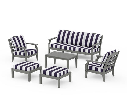 Draper James™ by  POLYWOOD® Savannah 6-Piece Lounge Sofa Set in Slate Grey / Cabana Stripe Navy
