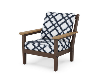POLYWOOD® Chippendale Deep Seating Chair in Mahogany / Natural / Trellis Marine Indigo