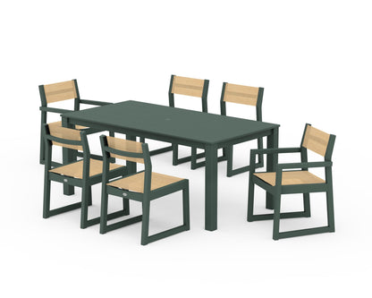POLYWOOD® EDGE Sling 7-Piece Parsons Dining Set in Green / Dupioni Apricot Sling