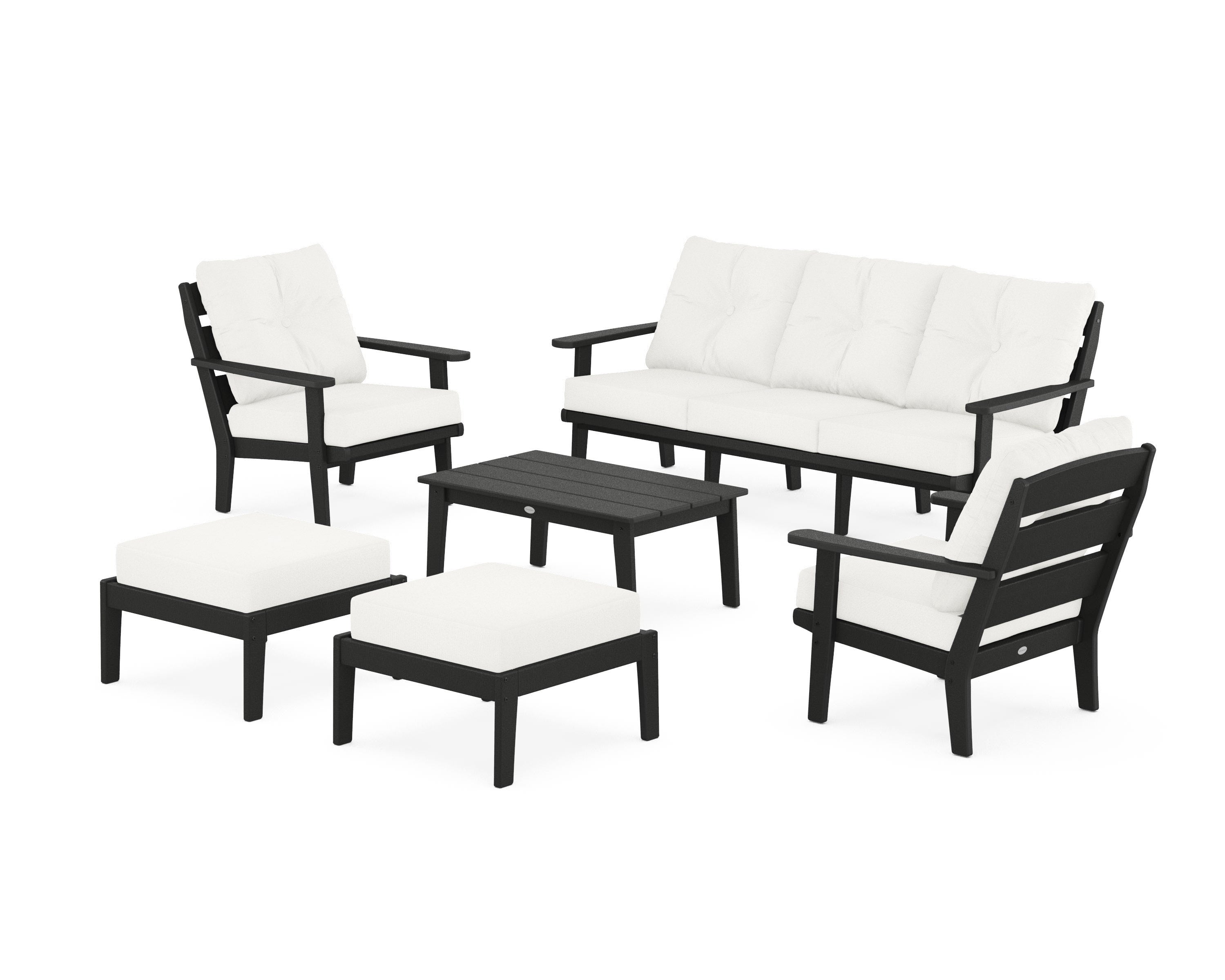 POLYWOOD® Lakeside 6-Piece Lounge Sofa Set in Black / Natural Linen