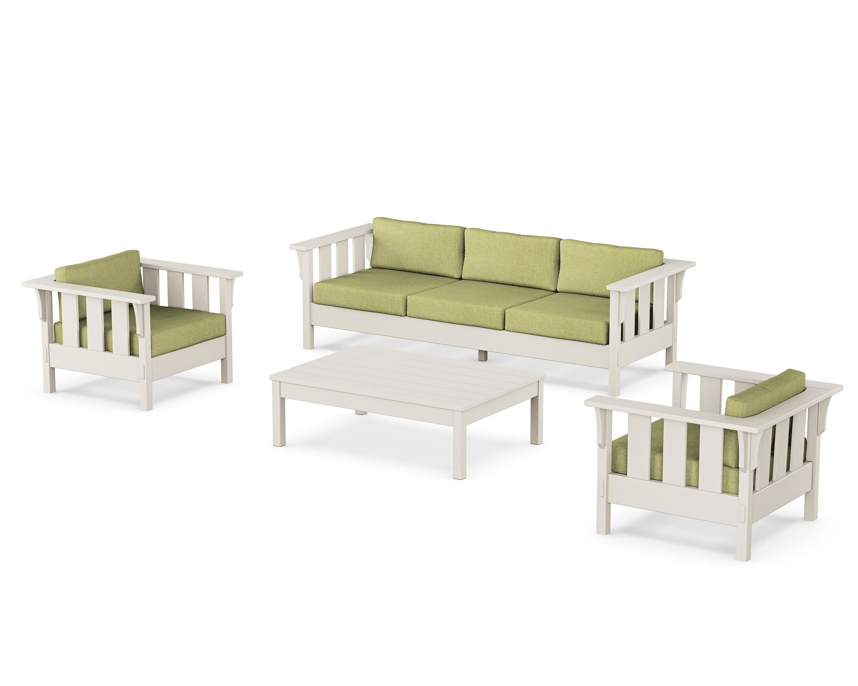 Martha Stewart by POLYWOOD® Acadia 4-Piece Deep Seating Set with Sofa in Sand / Chartreuse Boucle