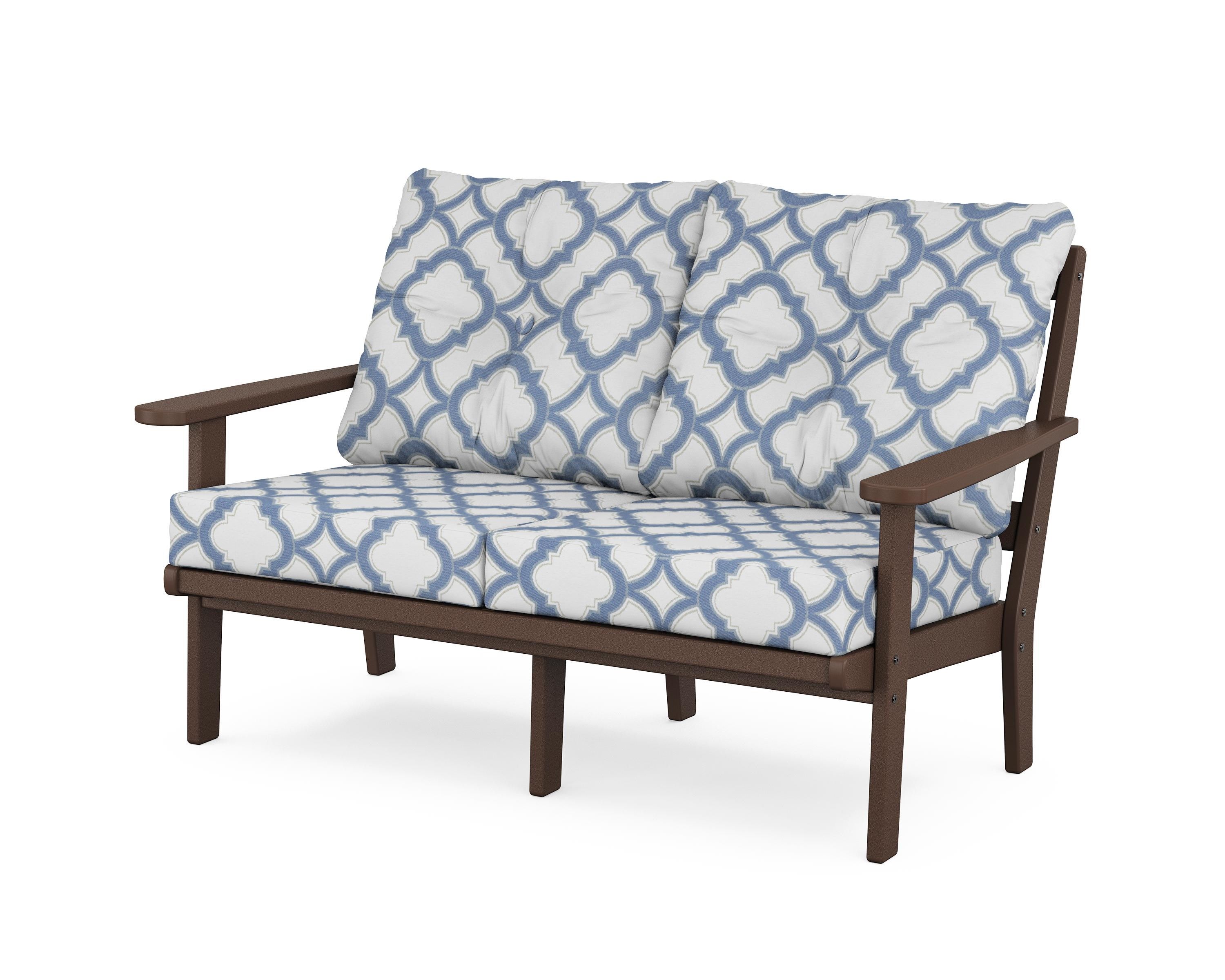 POLYWOOD® Mission Deep Seating Loveseat in Mahogany / Trellis Sky Blue