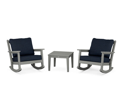 POLYWOOD® Chippendale 3-Piece Deep Seating Rocker Set in Slate Grey / Marine Indigo