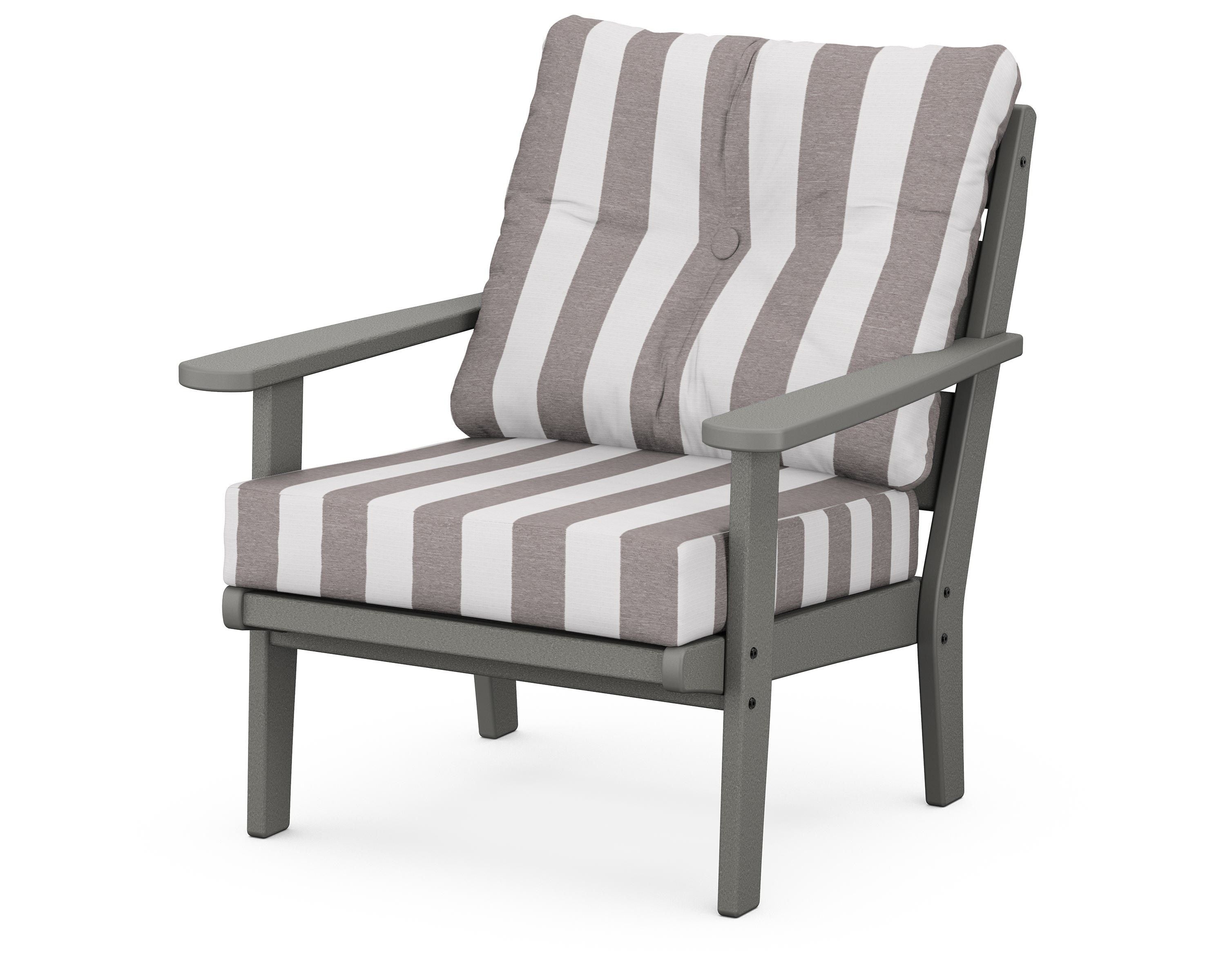POLYWOOD® Lakeside Deep Seating Chair in Slate Grey / Cabana Stripe Grey Mist