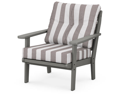 POLYWOOD® Lakeside Deep Seating Chair in Slate Grey / Cabana Stripe Grey Mist