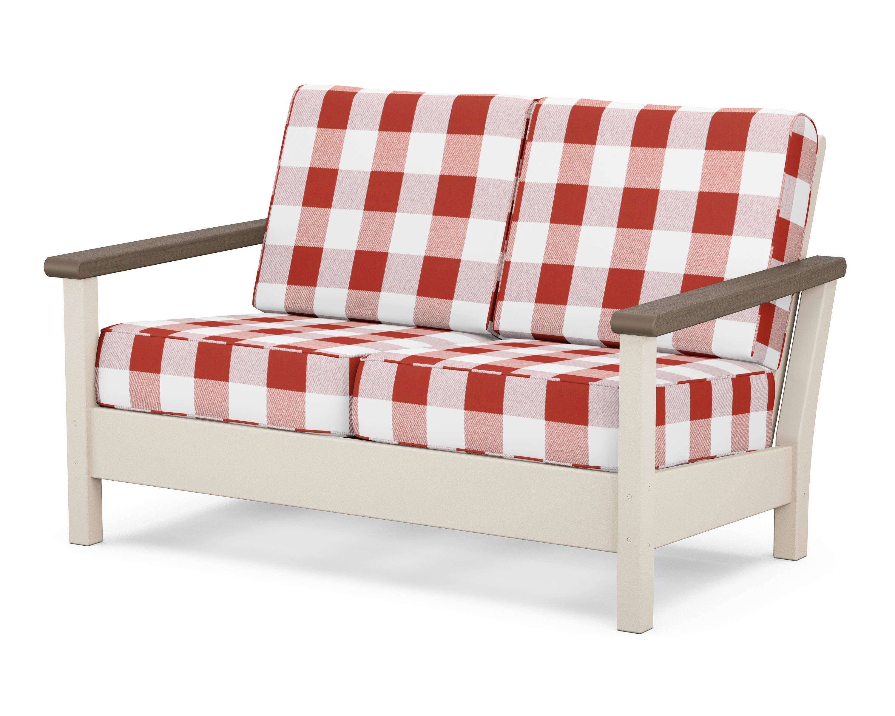 POLYWOOD® Harbour Deep Seating Loveseat in Sand / Kona / Buffalo Plaid Crimson