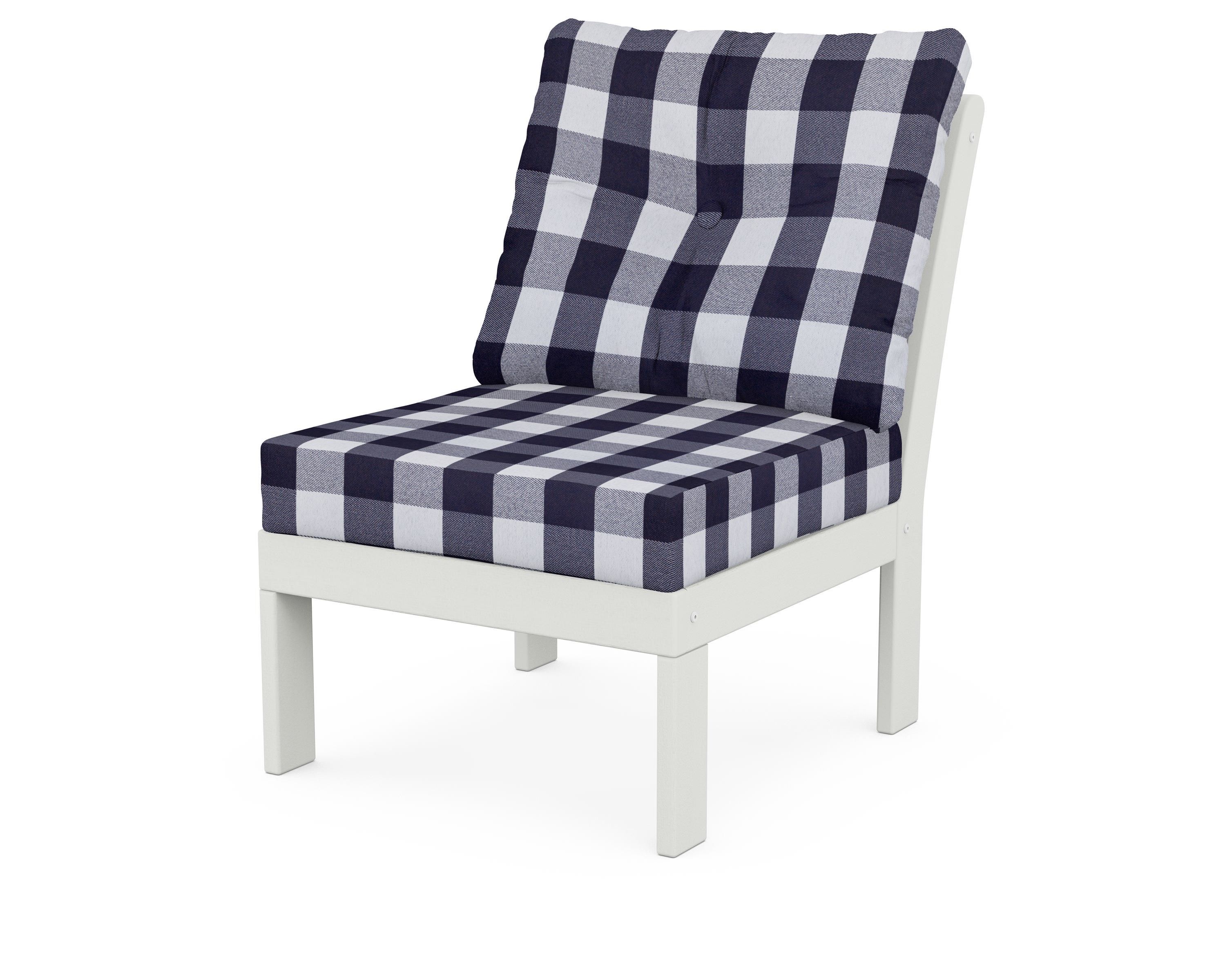 POLYWOOD® Vineyard Modular Armless Chair in Vintage White / Buffalo Plaid Navy